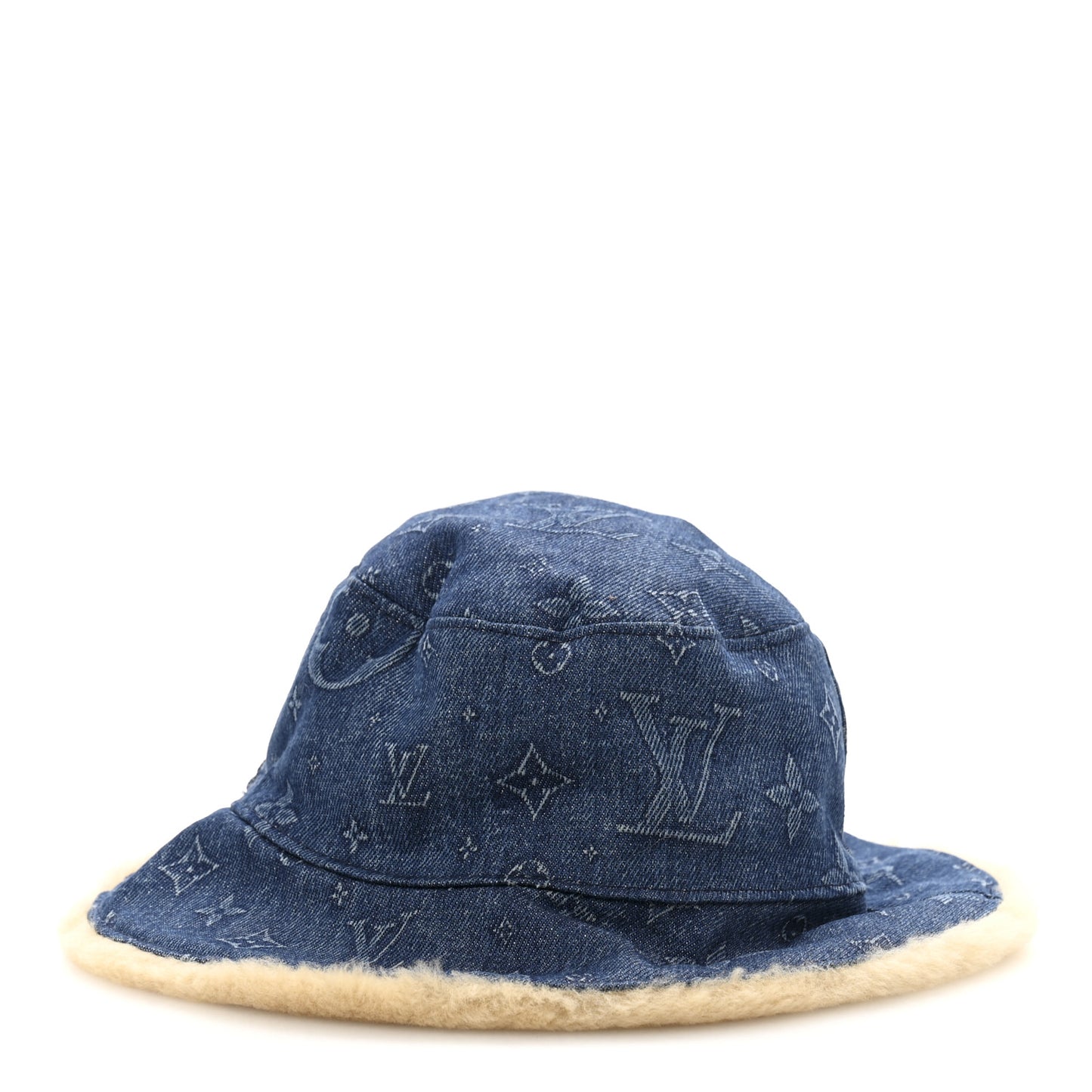 Monogram Denim Shearling Bucket Hat L Blue