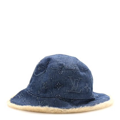 Louis Vuitton Monogram Denim Shearling Bucket Hat L Blue 3 of 9