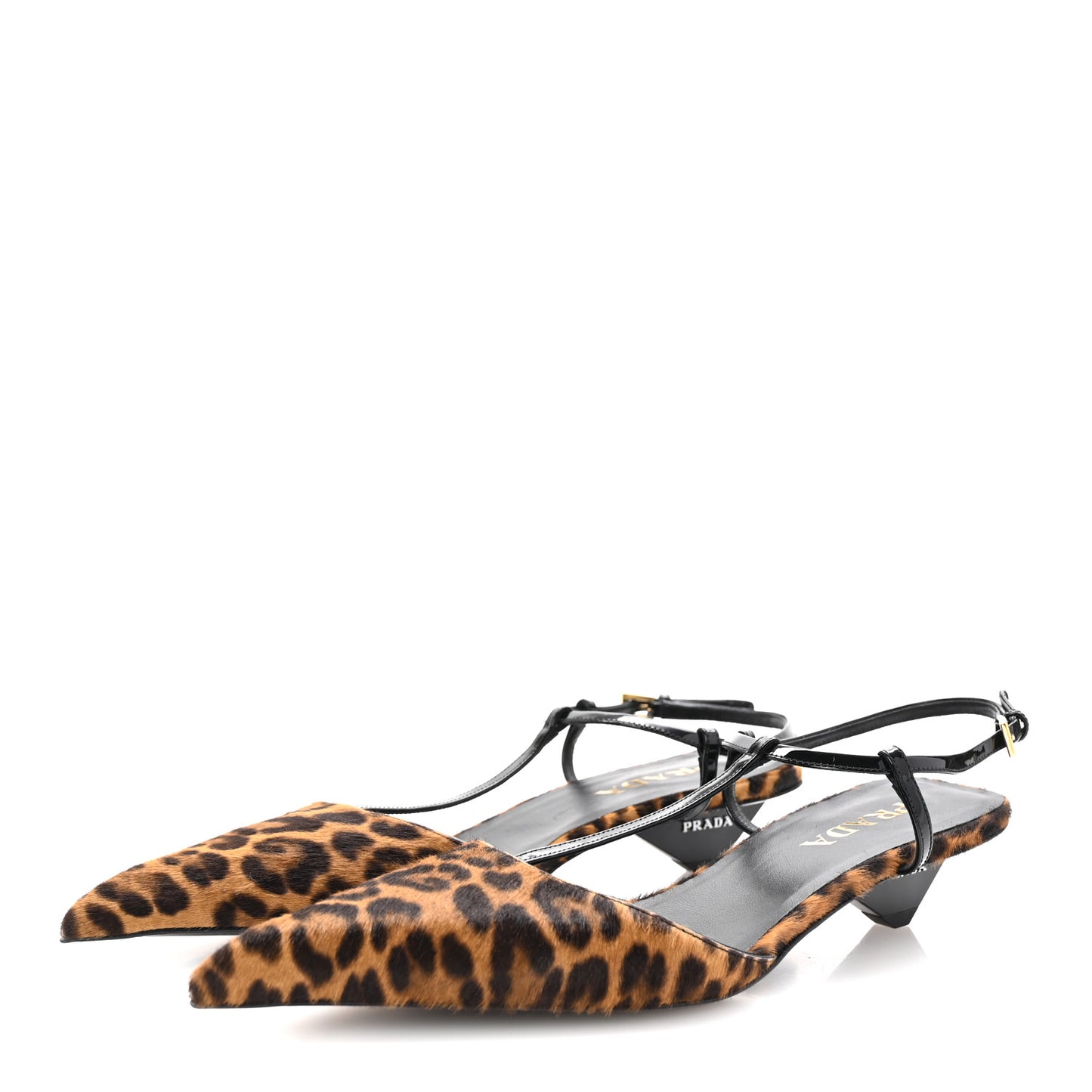 Calf Hair Leopard Print Logo Pointed Toe Slingback 40 Miele