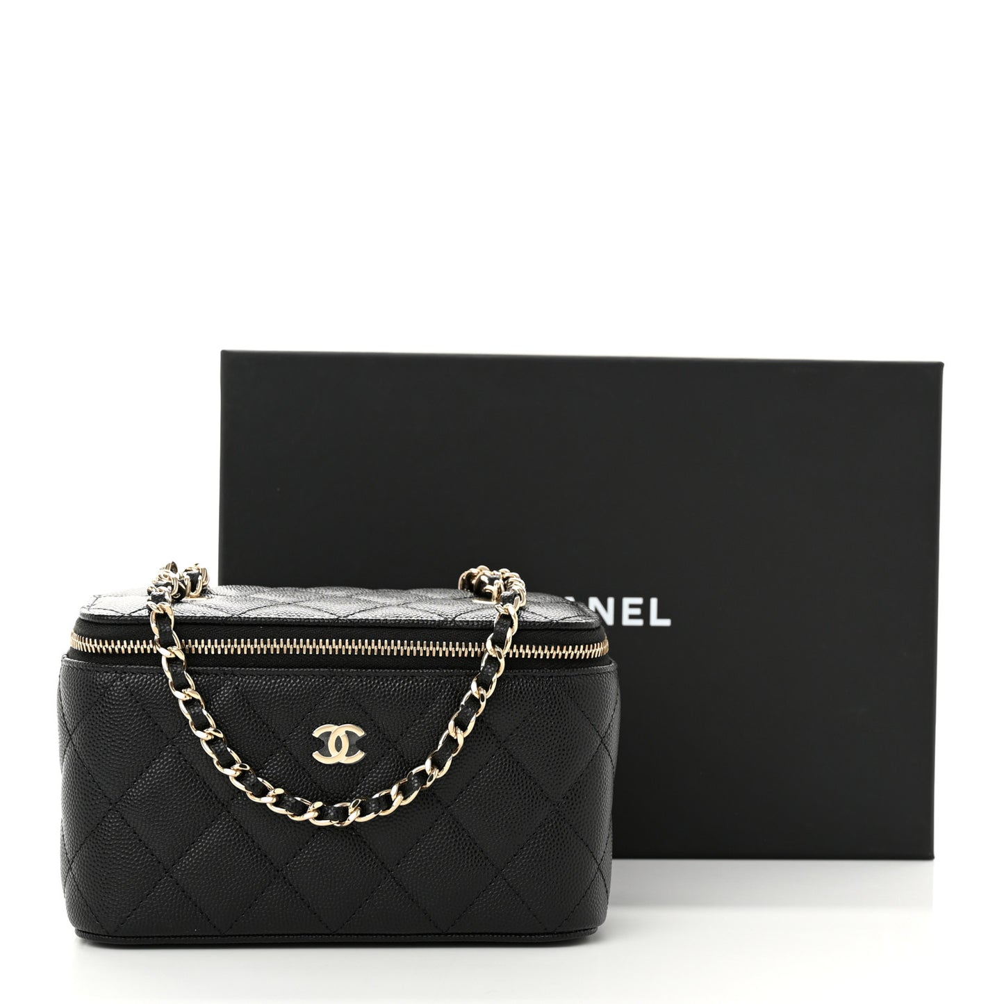 Caviar Quilted Small Vanity Case With Chain Black