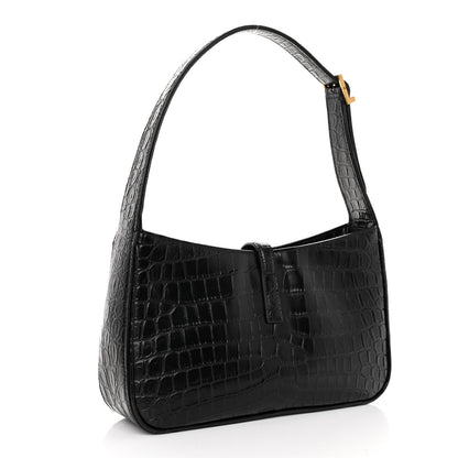Saint Laurent Calfskin Crocodile Embossed LE 5 A 7 Hobo Black 3 of 9
