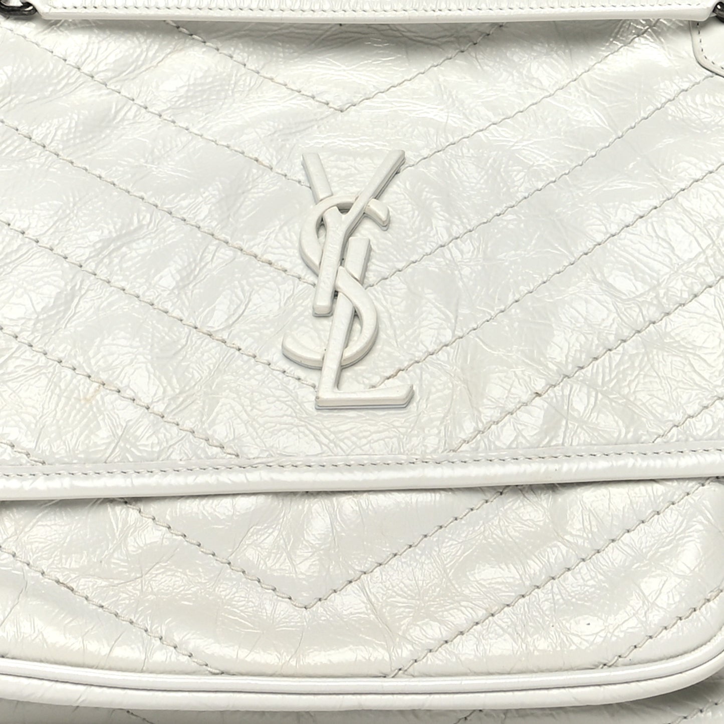 Crinkled Calfskin Matelasse Monogram Medium Niki Chain Satchel Dirty White