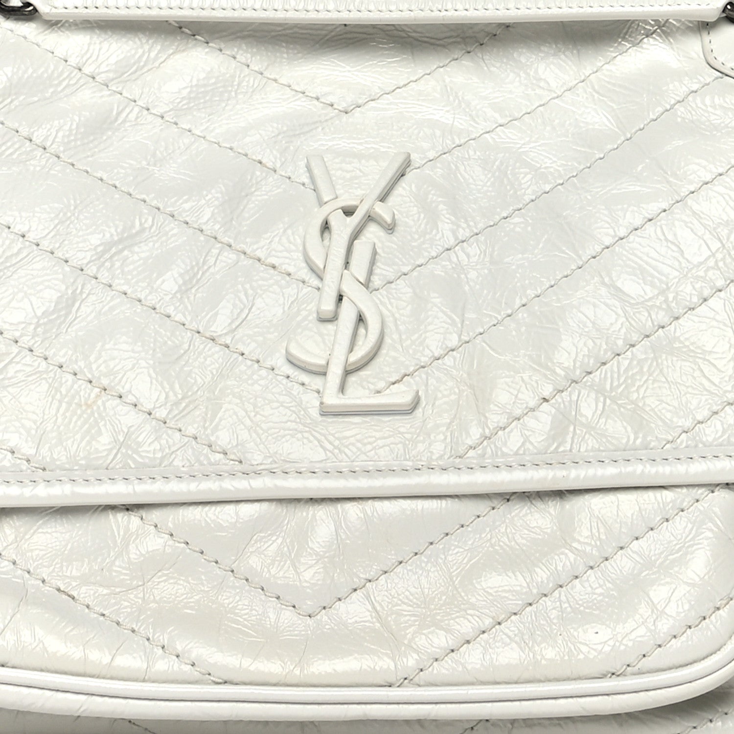 Saint Laurent Crinkled Calfskin Matelasse Monogram Medium Niki Chain Satchel Dirty White 5 of 10