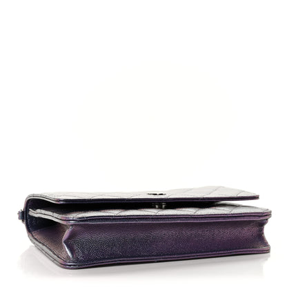 Chanel Iridescent Caviar Quilted Wallet On Chain WOC Dark Blue 4 of 9