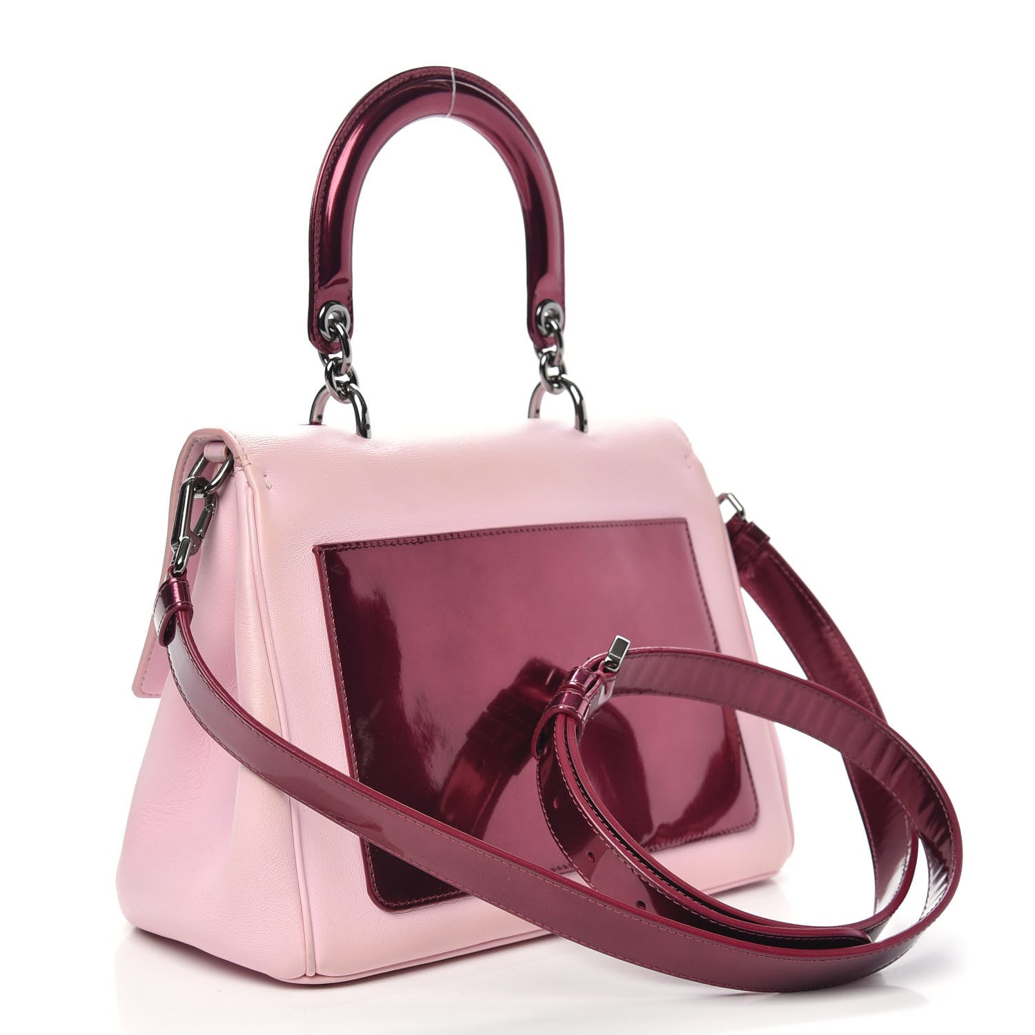 Christian Dior Metallic Patent Smooth Calfskin Medium Be Dior Flap Pink Fuchsia 4 of 15