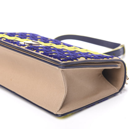 Christian Dior Velvet Monogram Small Diorama Satchel Blue Yellow 8 of 9