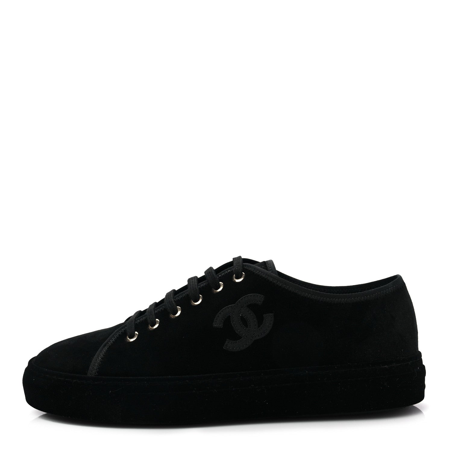 Chanel Velvet Womens CC Sneakers 40.5 Black 1 of 7