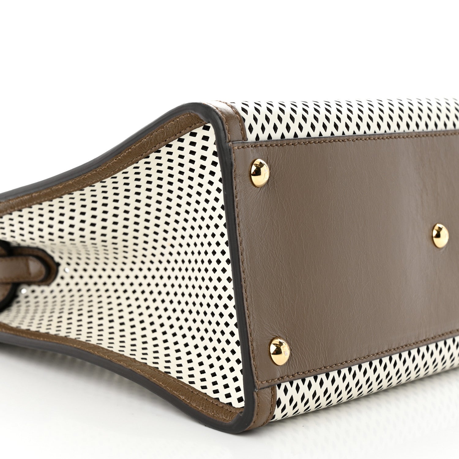 Fendi Vitello Liberty Glossy Lambskin Perforated Medium Peekaboo X-Lite White Ice Rust Maya 9 of 11
