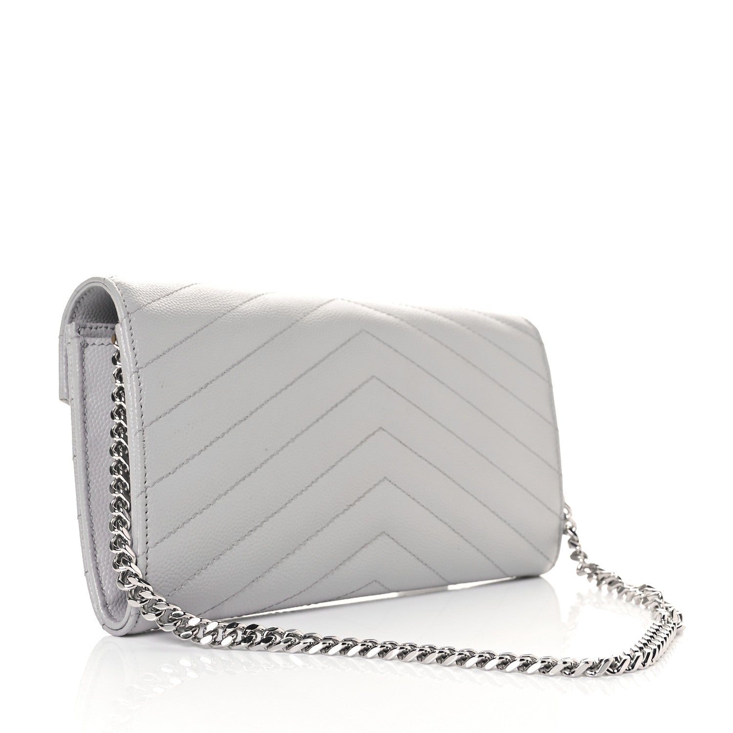 Saint Laurent Grain De Poudre Matelasse Chevron Small Monogram Chain Wallet Light Grey 5 of 36