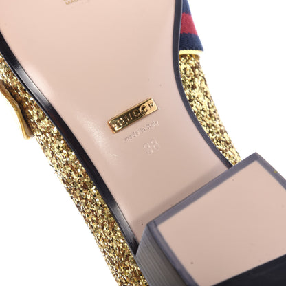 Gucci Glitter Web Peyton Loafers 38 Gold 9 of 11