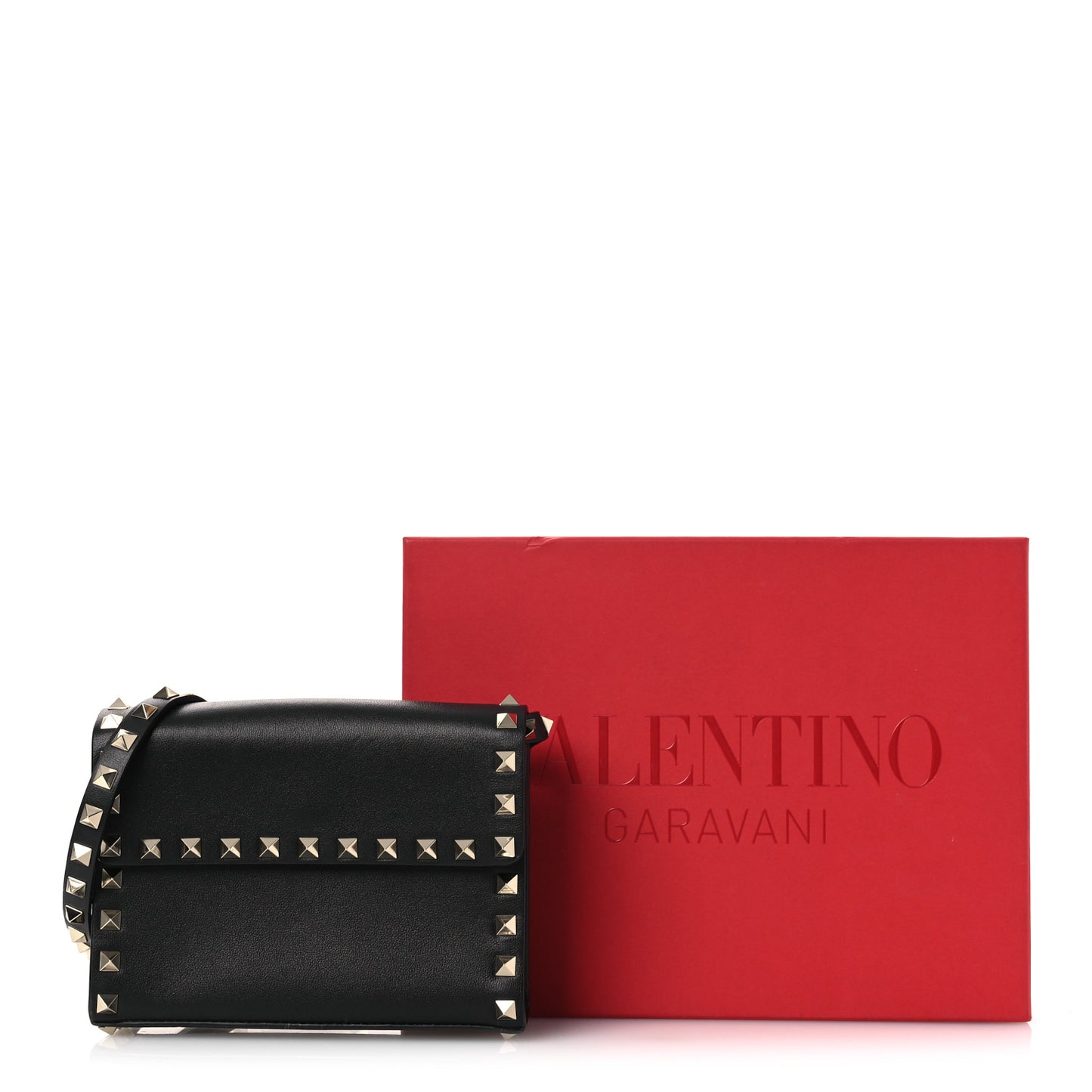 Vitello Rockstud Flap Crossbody Bag Black