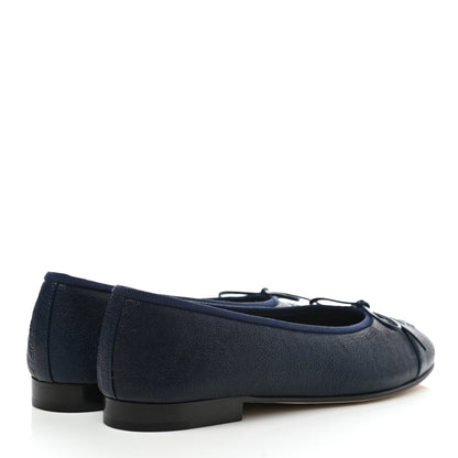 Chanel Caviar CC Cap Toe Ballerina Flats 36.5 Navy Blue 4 of 8