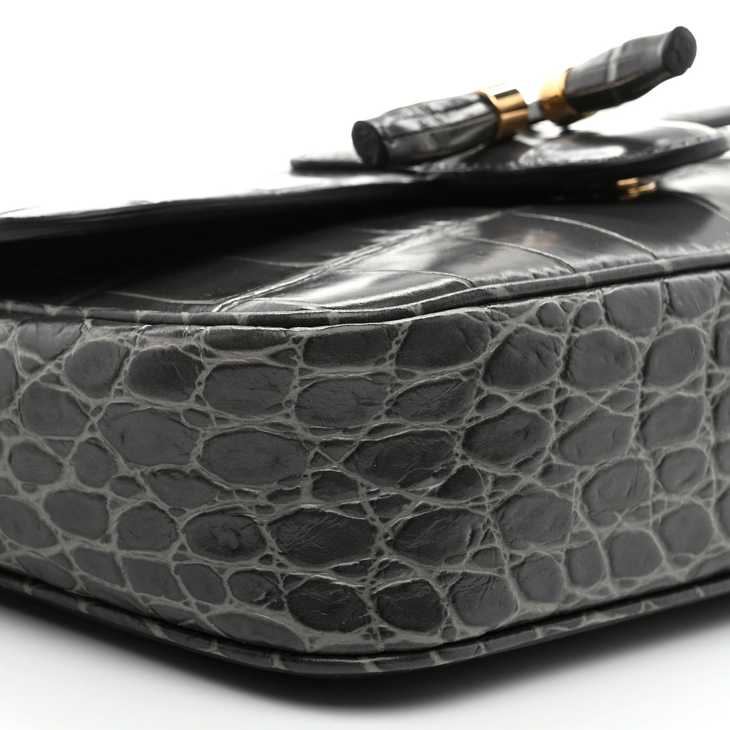Calfskin Crocodile Embossed Medium Tassel Bag Anthracite