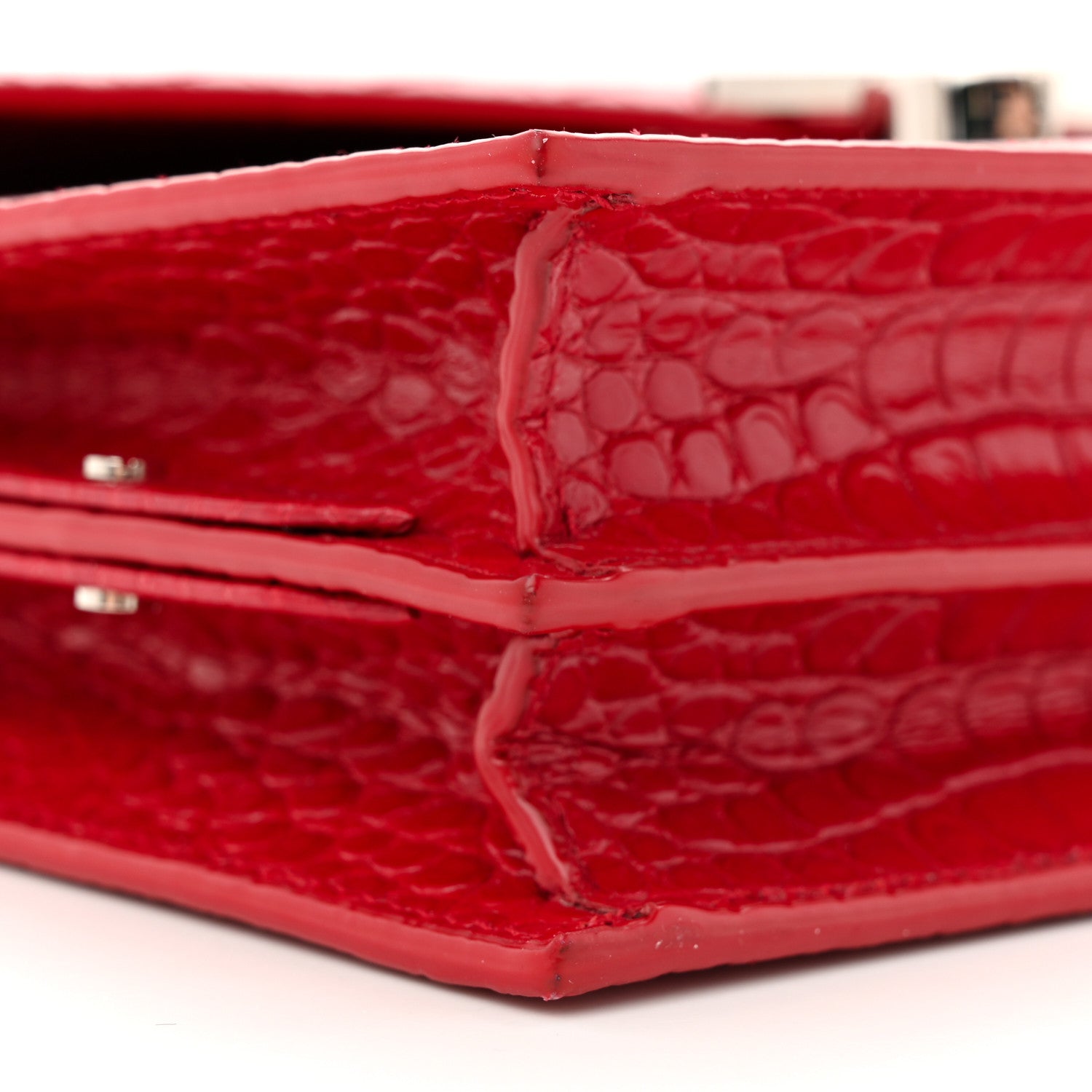 Saint Laurent Calfskin Crocodile Embossed Monogram Cassandra Clasp Bag Red 9 of 12
