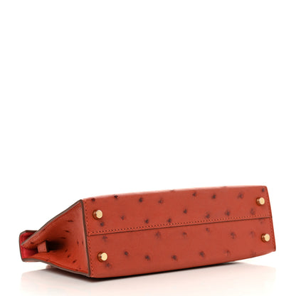 Hermes Ostrich Horseshoe Kelly Sellier Mini 20 Cuivre Rose Extreme 4 of 10
