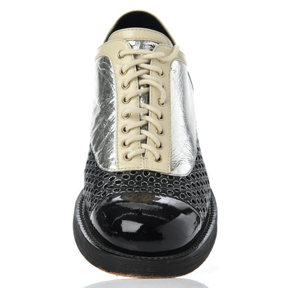 Chanel Metallic Crumpled Lambskin CC Lace Up Oxfords 36.5 20 of 20