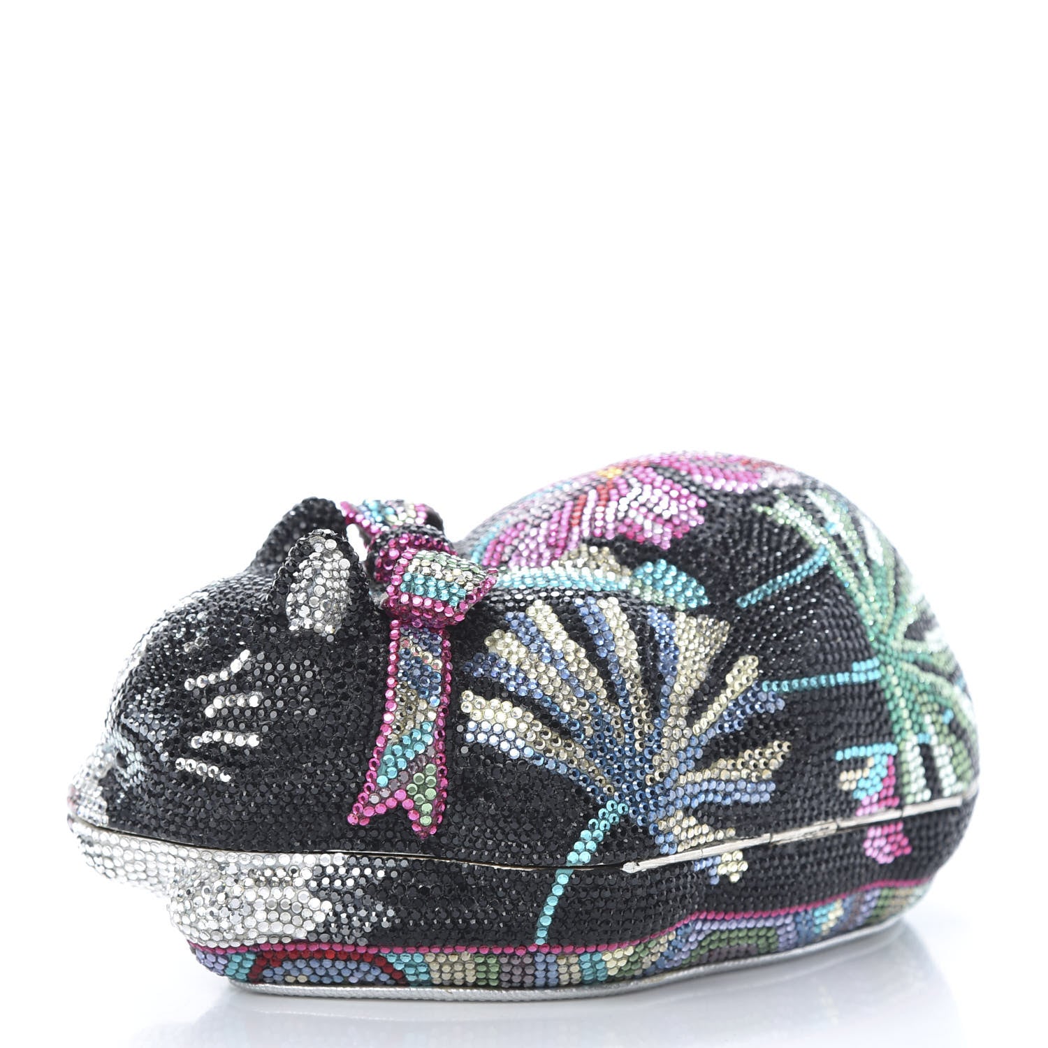 Judith Leiber Swarovski Crystal Sleeping Cat Minaudiere Clutch Black Multicolor 3 of 9