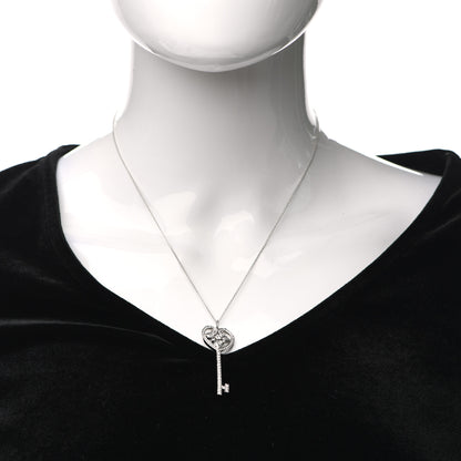 Tiffany Platinum Diamond Ornate Heart Key Pendant Necklace 2 of 6