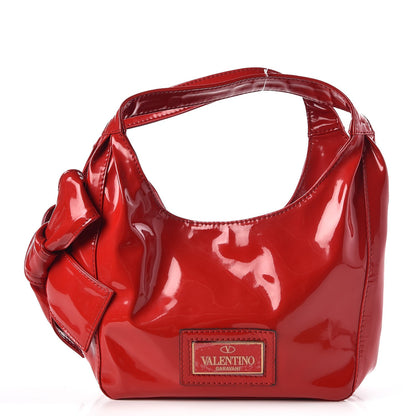 Valentino Garavani Patent Lacca Mini Nuage Bow Hobo Red 1 of 9