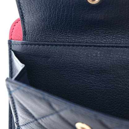 Chanel Goatskin Quilted Tri-Color In & Out Zip Around Wallet Navy Turquoise Pink 9 of 15