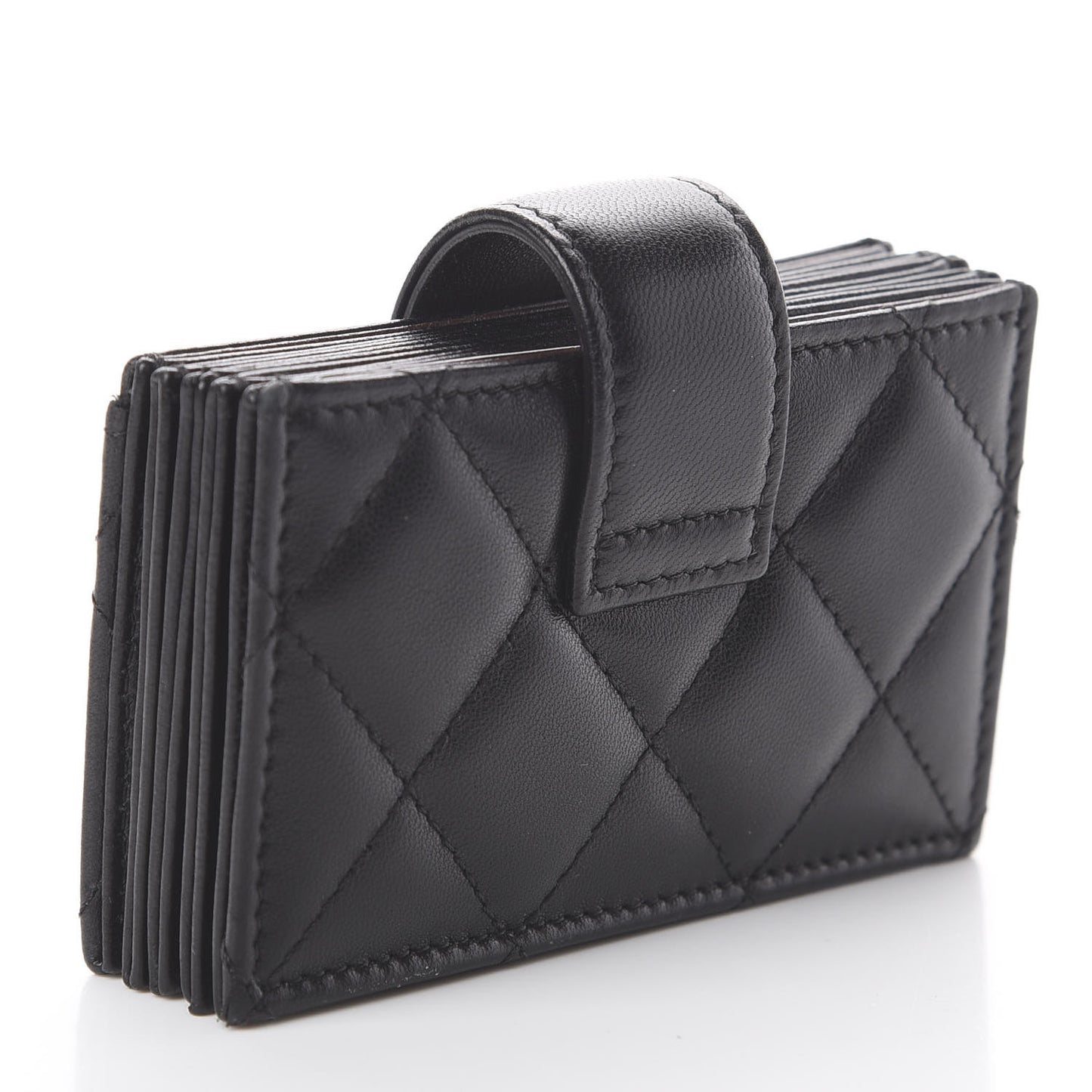 Lambskin Quilted Gusseted Card Holder Black