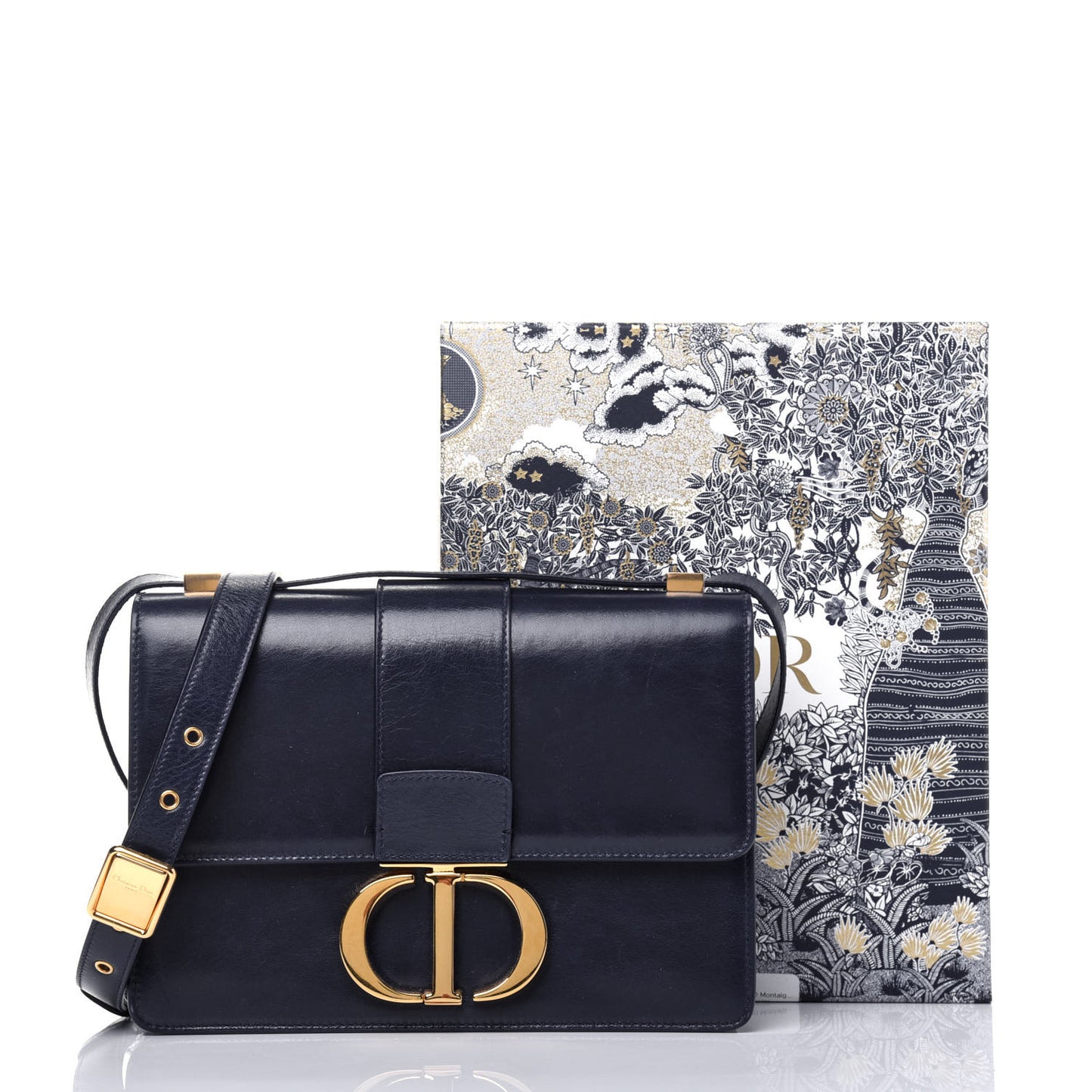 Shiny Crinkled Lambskin 30 Montaigne Flap Bag Indigo