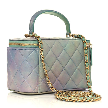 Chanel Lambskin Quilted Ombre Small Top Handle Vanity Case With Chain Blue Green 3 of 17