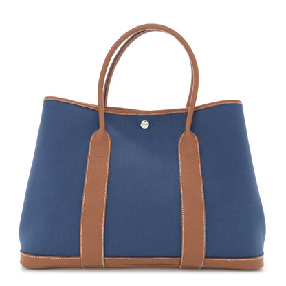 Hermes Toile Militaire Vache Country Garden Party Tote 36 MM Bleu France Gold 1 of 10