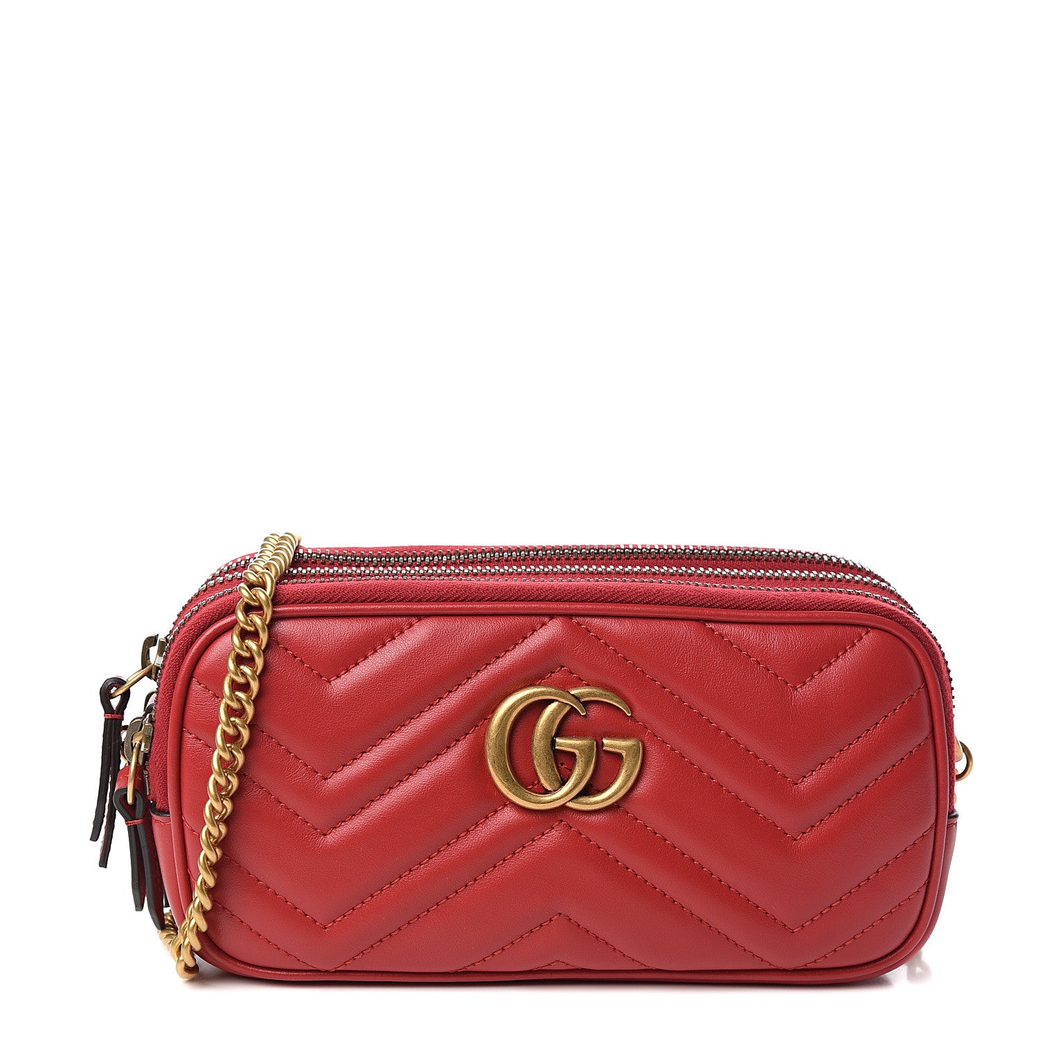 Gucci Calfskin Matelasse Mini GG Marmont Chain Crossbody Bag Hibiscus Red 1 of 12