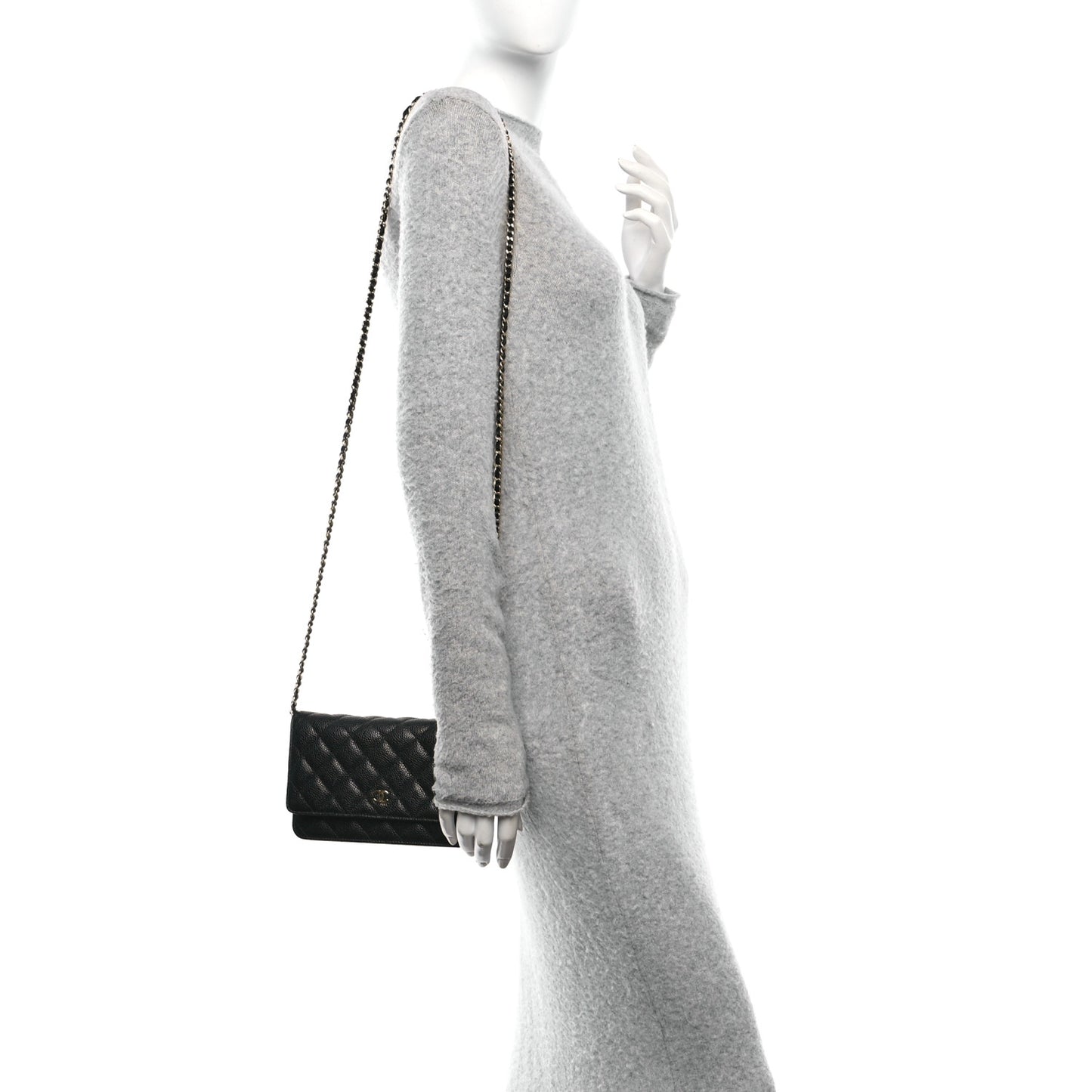 Caviar Quilted Wallet on Chain WOC Black