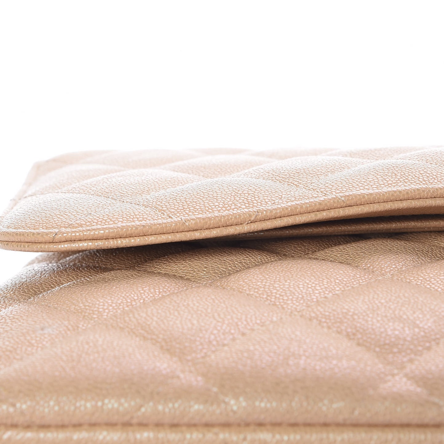 Iridescent Caviar Quilted Jumbo Double Flap Beige