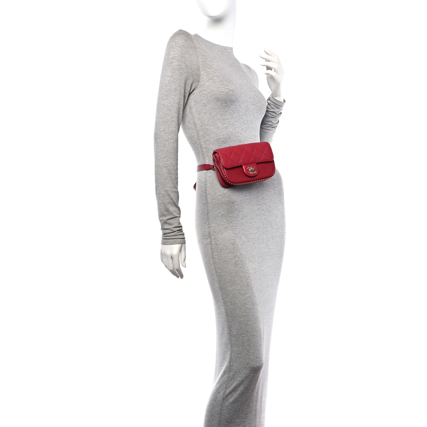 Caviar Quilted Studded Flap Waist Bag Red