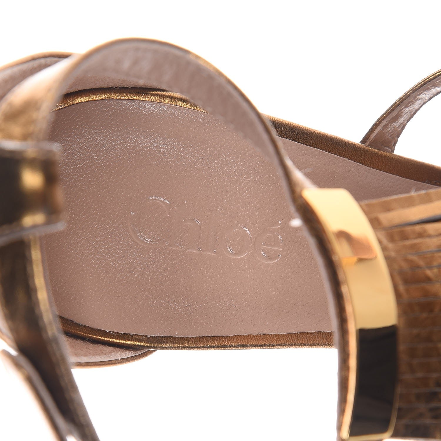 Chloe Metallic Calfskin Daniella 100 Crisscross Fringe Sandals 39.5 Gold 10 of 10