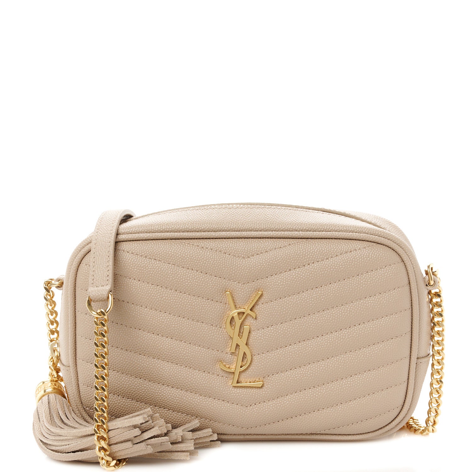 Saint Laurent Grain De Poudre Matelasse Monogram Mini Lou Camera Bag Dark Beige 1 of 11