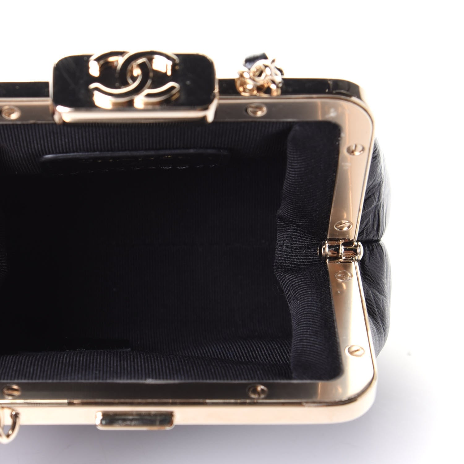 Chanel Shiny Aged Lambskin Quilted Kiss Lock Clutch With Chain Black 3 of 4