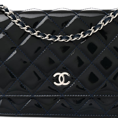 Chanel Patent Quilted Wallet On Chain WOC Blue 9 of 12
