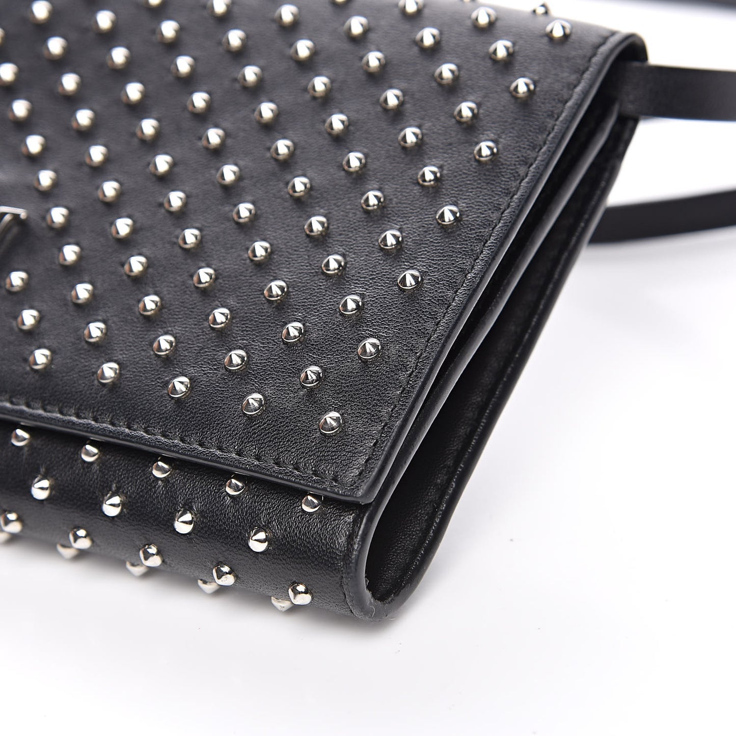 Calfskin Studded Insignia Pouch Black