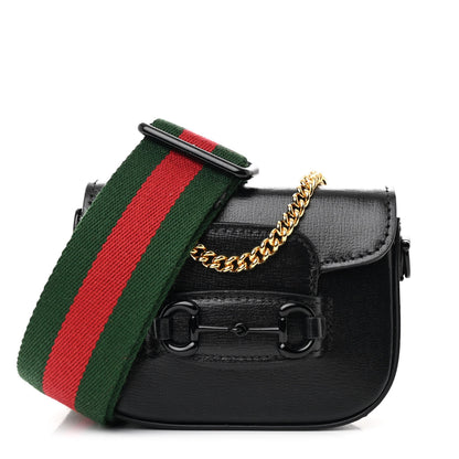 Gucci Azalea Calfskin Web Monochrome Horsebit 1955 Wallet On Strap Black 1 of 11