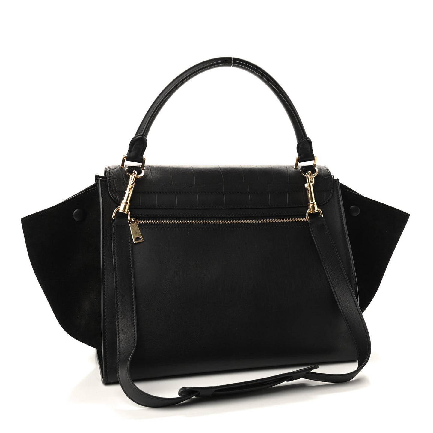 Crocodile Embossed Calfskin Suede Medium Trapeze Black