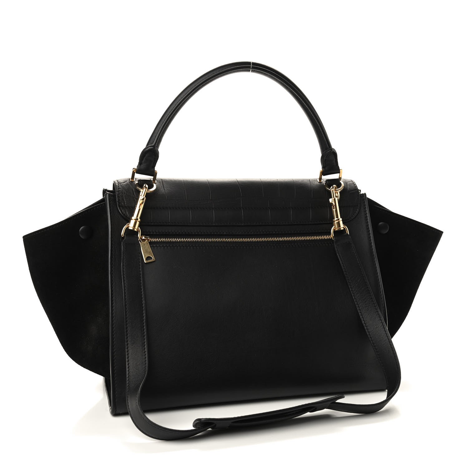 Celine Crocodile Embossed Calfskin Suede Medium Trapeze Black 3 of 10