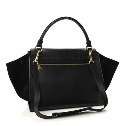 Celine Crocodile Embossed Calfskin Suede Medium Trapeze Black 3 of 10