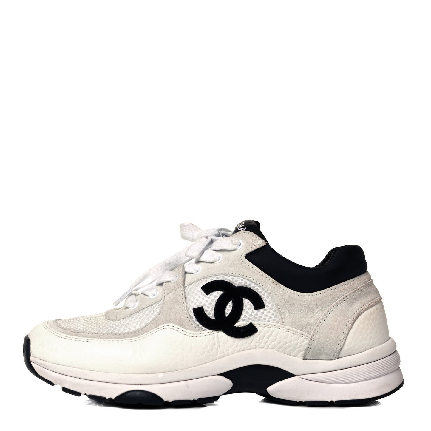 Mesh Suede Calfskin Grained Calfskin Womens CC Sneakers 36.5 White Black