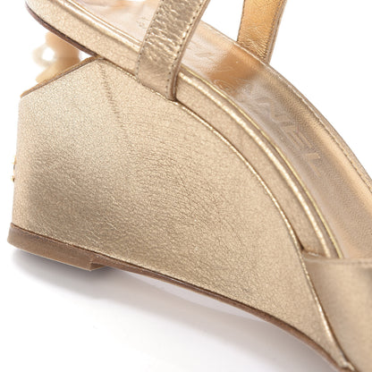 Chanel Metallic Calfskin Pearl Wedge Sandals 36 Gold 8 of 10