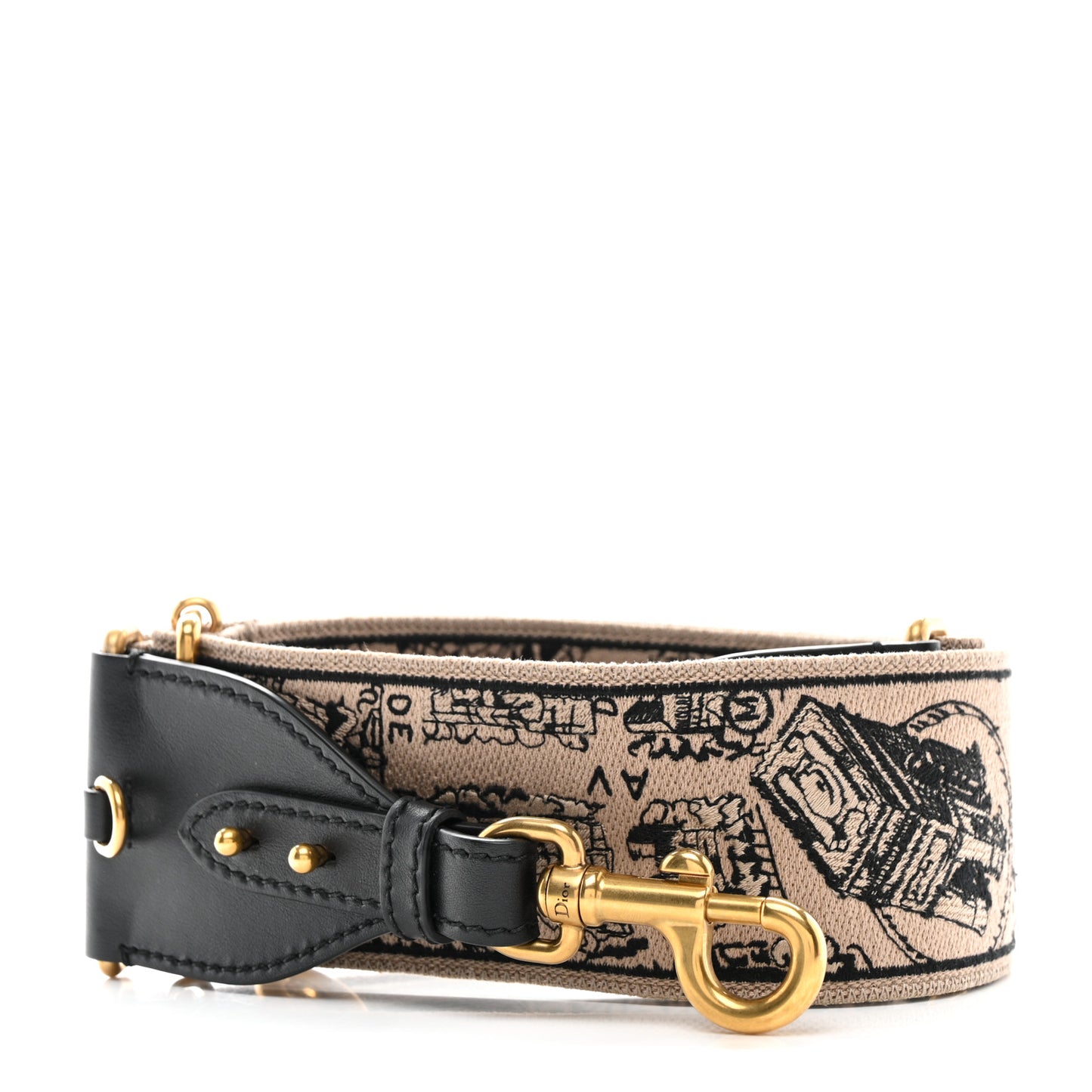 Canvas Embroidered Plan de Paris Shoulder Strap Black White