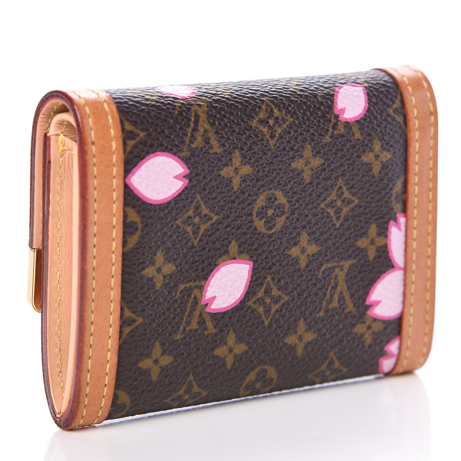 Louis Vuitton Monogram Cherry Blossom Porte-Monnaie Plat Coin Purse Brown 3 of 6