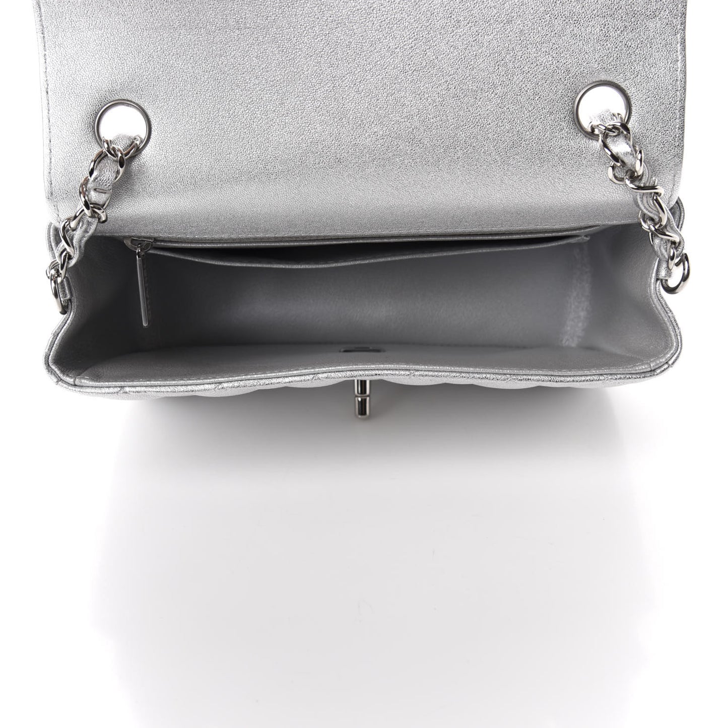 Metallic Lambskin Quilted Mini Rectangular Flap Silver