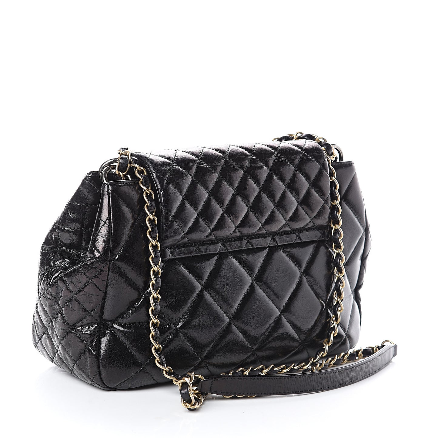 Aged Glazed Calfskin Quilted Small Daily Walk Flap Black