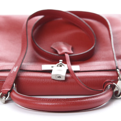 Hermes Chevre Mysore Horseshoe Kelly Retourne 28 Rouge Garance Bleu Obscur 7 of 38