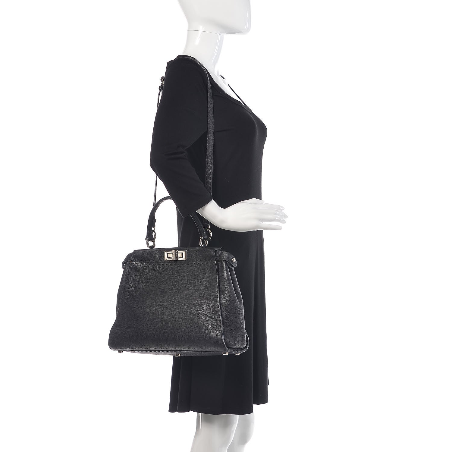 Fendi Cuoio Romano Selleria Bi-Color Medium Peekaboo Iconic Satchel Black Mou 2 of 13
