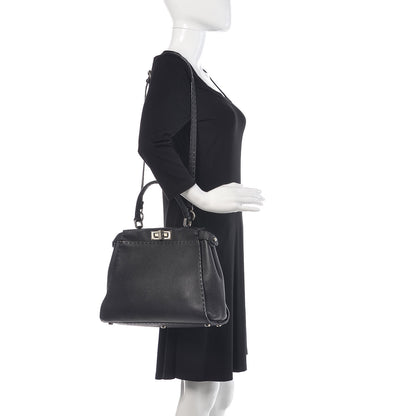 Fendi Cuoio Romano Selleria Bi-Color Medium Peekaboo Iconic Satchel Black Mou 2 of 13